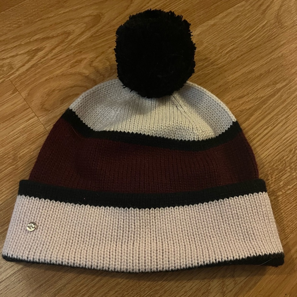 Kate Spade winter hat - purple, pink, white, and black color block